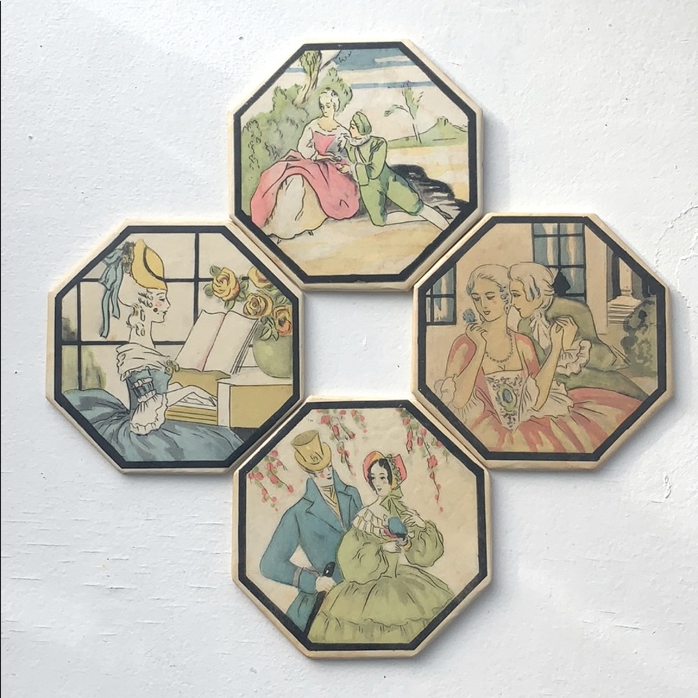 Vintage Romantic Courtship Coaster Set of 4